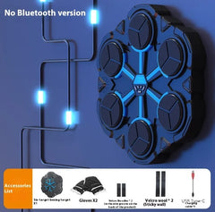Black and blue LED light-up target with accessories list on a blue background
