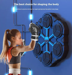 Person using a punching bag with text on a blue background