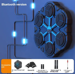 Blue boxing training device with Bluetooth connectivity on a blue background