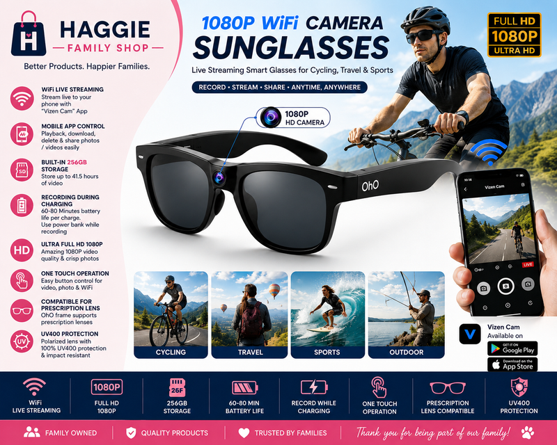 OhO Sunshine 256GB Smart Camera Sunglasses – Full HD WiFi