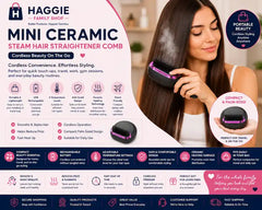 Mini Ceramic Steam Hair Straightener Comb | Cordless USB Rechargeable Hair Styler
