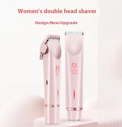 Pink women's double head shaver on a light pink background