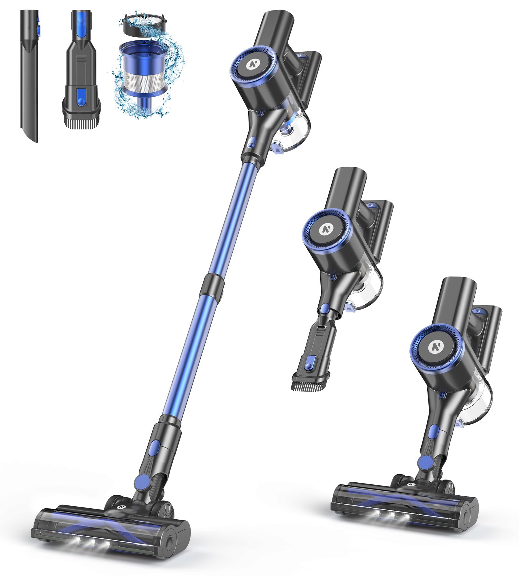 Multifunctional vacuum cleaner with attachments on a white background